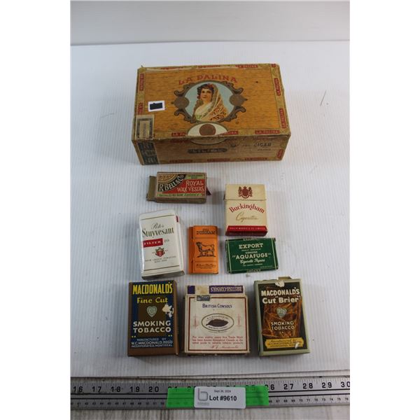 Vintage Philip Morris Cigarettes, Assorted Vintage Cigarette Packs, Rolling Paper and Cigar Box