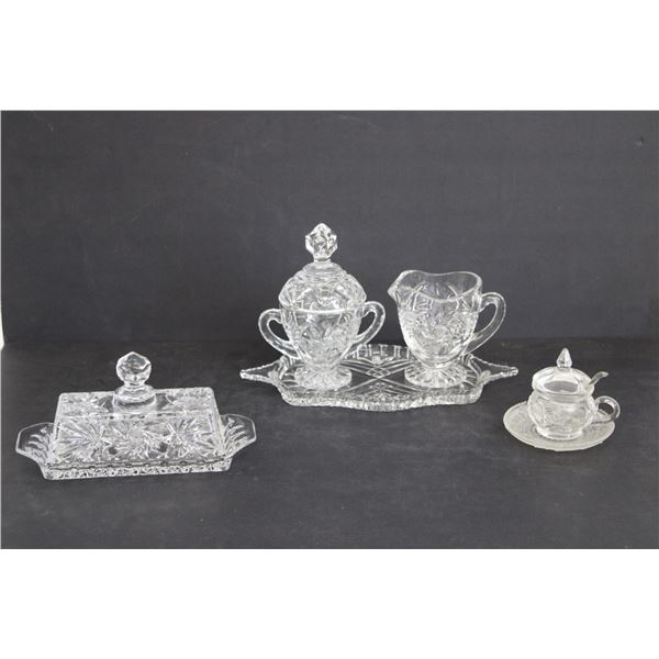 Crystal Butter Dish, Cream, Sugar, and Condiment Dishes