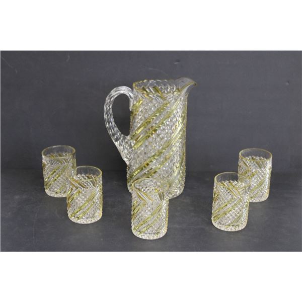 Crystal Pitcher w/ (5) Matching Glasses