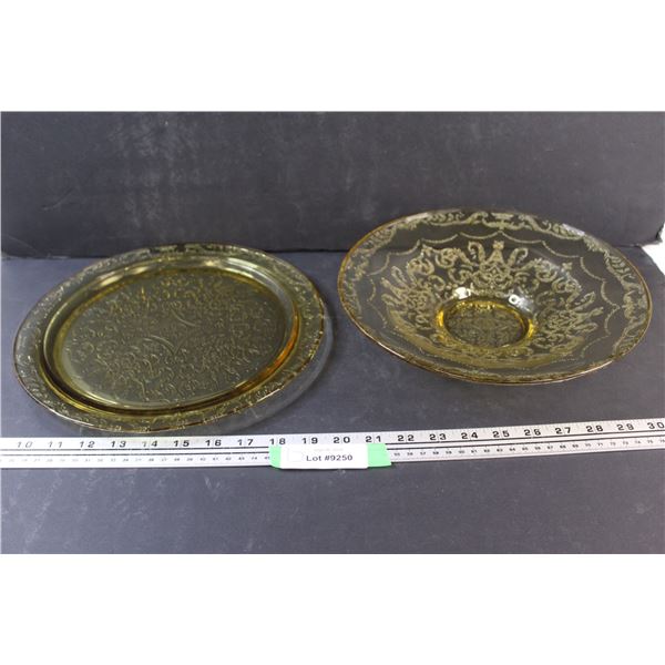 Madrid Amber Depression Glass Bowl and Plate
