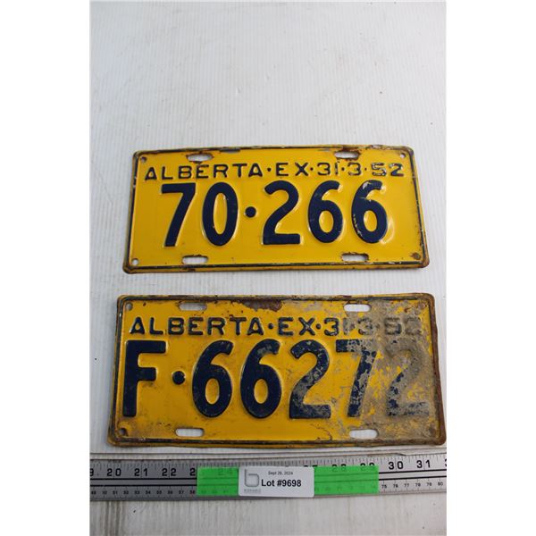 (2) Alberta 1952 License Plates