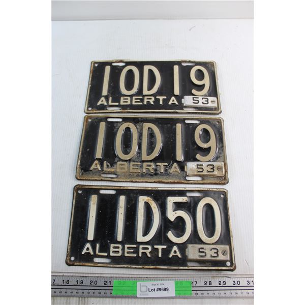 (3)  1953 Alberta License Plates - Including (1) Pair