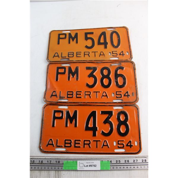 (3) 1954 Alberta License Plates