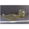 Image 1 : (3) Yellow Depression Glass: (1) Raised Scroll Pattern Pitcher, (1) Cabbage Rose Shaker, (1) Patrici