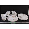 Image 1 : Federal Gold Floral Dish Set: Four Place Setting, Sugar Bowl & (3) Serving Platters