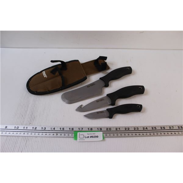 Old Timer Three- Piece Hunting Knife & Meat Cleaver Set in Scabbard - New