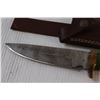 Image 4 : Custom Handmade Damascus Steel 11" Hunting Knife in Leather Sheath