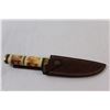 Image 5 : Custom Handmade Damascus Steel 11" Hunting Knife in Leather Sheath