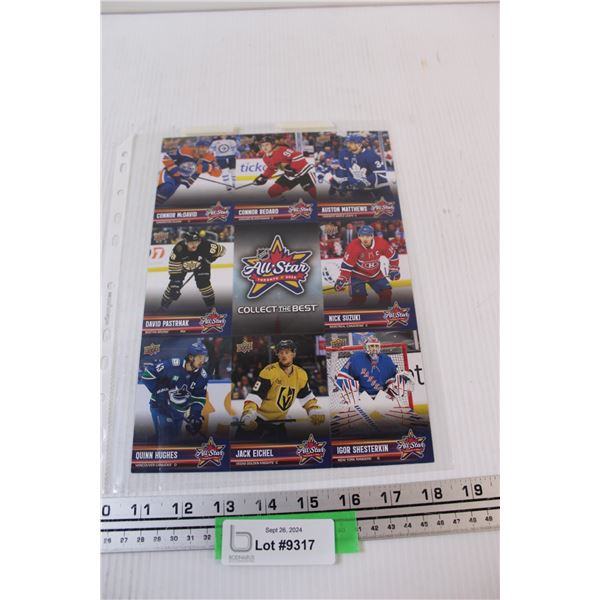 NHL Hockey All-Star Game 2024 One Sheet Hockey Cards: McDavid, Bedard, Matthews