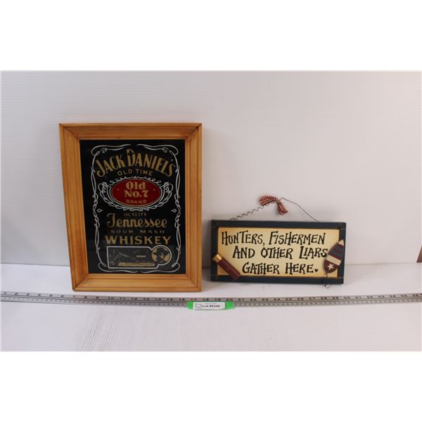 Jack Daniels Sign - 11" x 14" & Fisherman, Hunter, Liars Gather Here Wood Sign - 12" x 6"