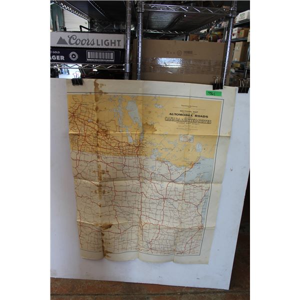 Automobile Roads Map - Canada & USA (Middle West) - 1926