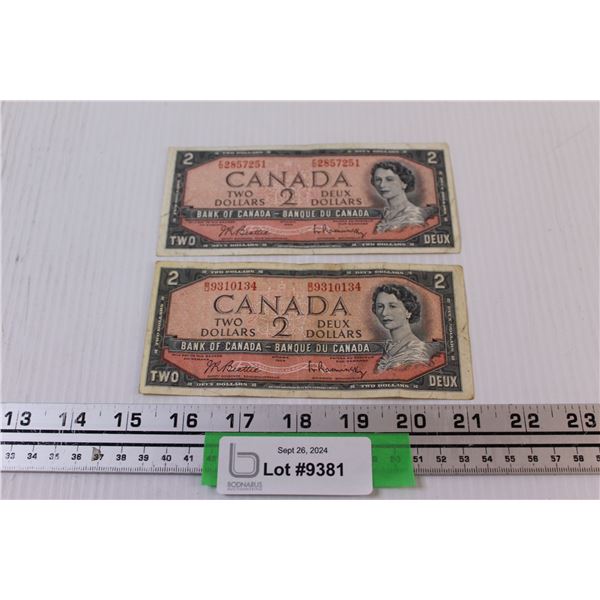 (2) Canadian Two Dollar Bills - 1954
