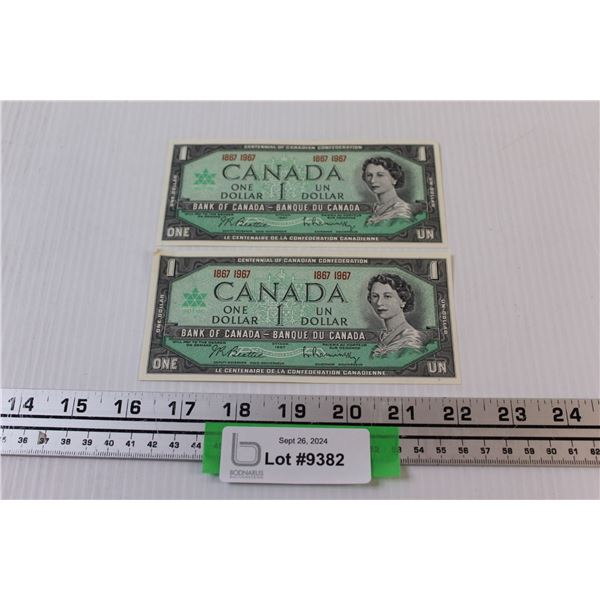 (2) Canadian One Dollar Bills - 1967