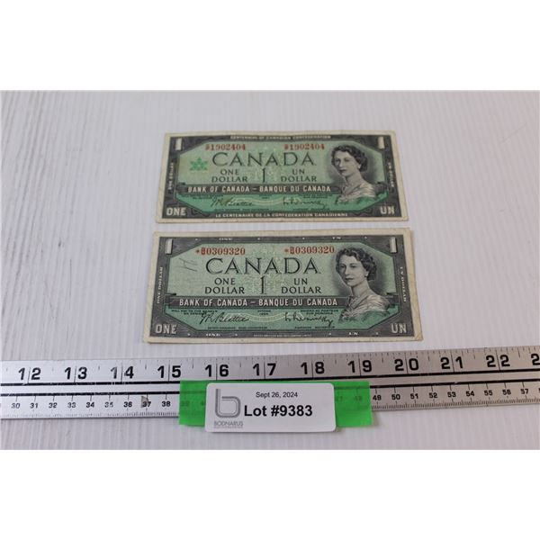 (2) Canadian One Dollar Bills - 1967 & 1954