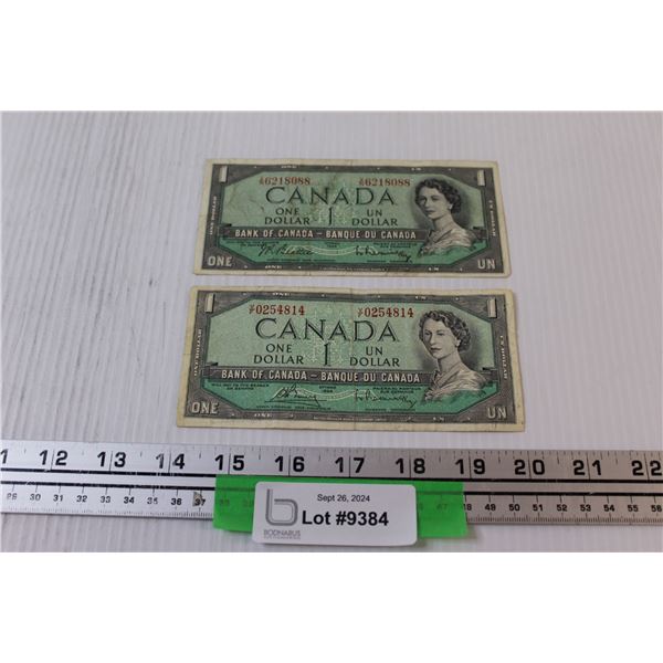 (2) Canadian One Dollar Bills - 1954