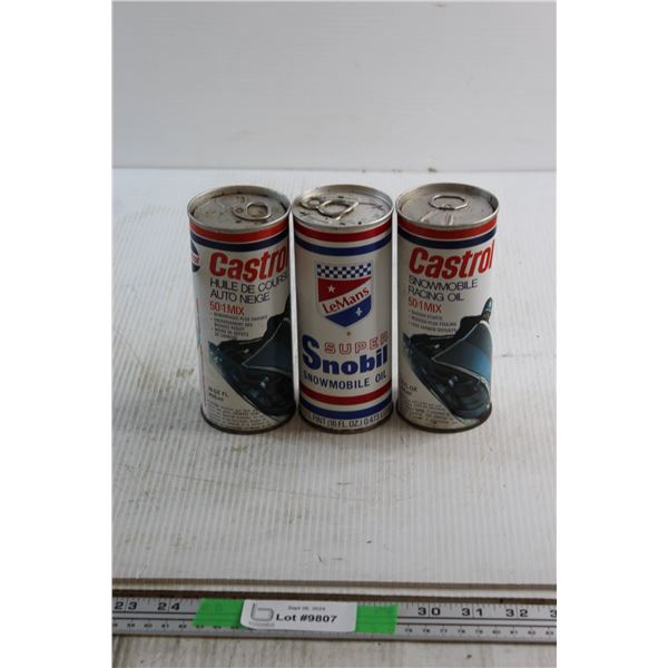 (2) Castrol 50:1 Mix Snowmobile Racing Oil Cans and LeMans Super Snowmobile Oil Can