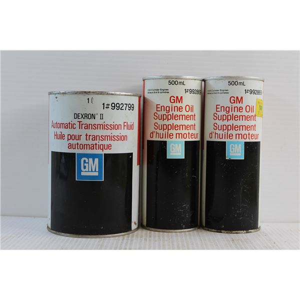 GM Automatic Transmission Fluid and (2) GM Engine Oil Cans - Sealed