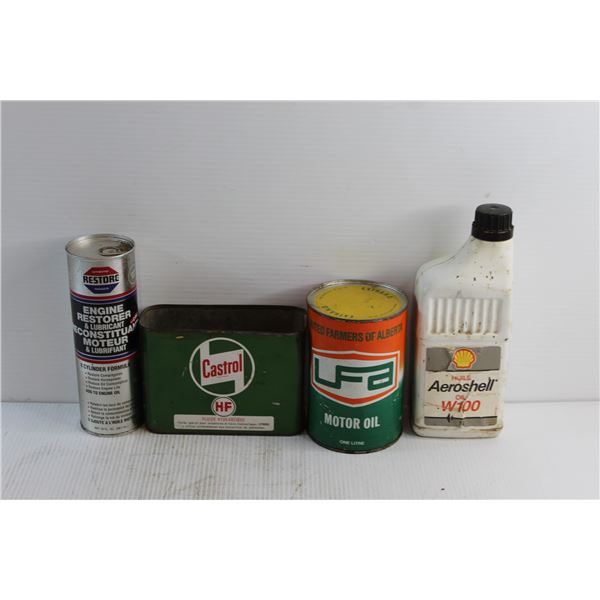 (3) Automotive Liquids - Motor Oil, Engine Restoring Liquid & Aeroshell W100 Oil and Castrol Tin