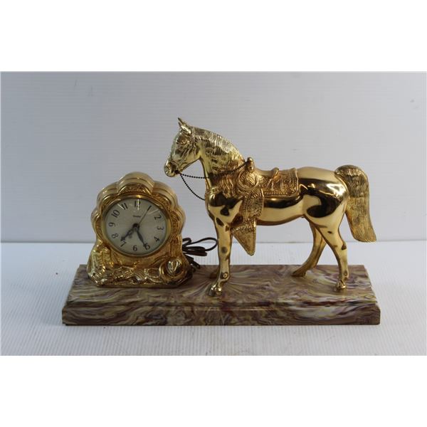 Decorative Brass United Clock with Horse - Untested