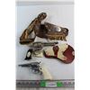 Image 1 : Unmarked & Will Bill Hickock Revolver Toys with Leather Holsters - As Is