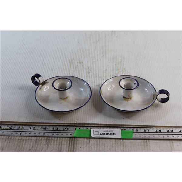 (2) Enamel Candle Holders - Made in Sweden