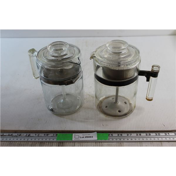 (2) Pyrex Glass Coffee Percolators