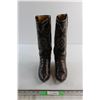 Image 1 : Jony Lama Brown Leather Cowboy Boots - Size 10''