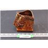 Image 1 : Vintage Brown Drip Glaze Double Headed Horse Pottery Planter - 5" x 5" x 4"