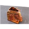 Image 4 : Vintage Brown Drip Glaze Double Headed Horse Pottery Planter - 5" x 5" x 4"