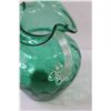 Image 2 : Green Coin Dot Blown Art Glass Pitcher - 4.5" Tall