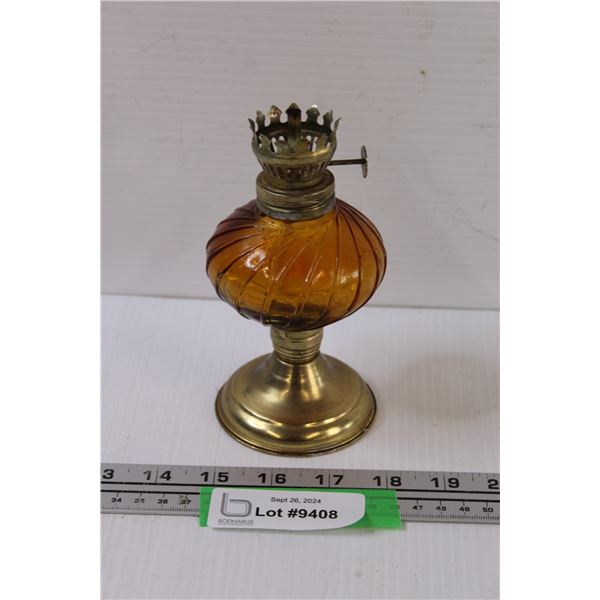 Amber Glass Kerosene Lamp Base - 6" x 3"