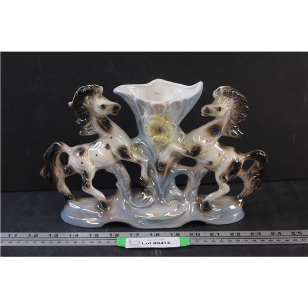 Vintage Opalescent Twin Horse Vase - Made in Italy - 12" x 7.5" - Small Chip