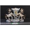 Image 1 : Vintage Opalescent Twin Horse Vase - Made in Italy - 12" x 7.5" - Small Chip