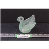 Image 1 : Glass Green Opalescent Bonbonniere Double Headed Swan Figurine - 3.5" x 4"