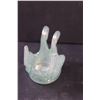 Image 3 : Glass Green Opalescent Bonbonniere Double Headed Swan Figurine - 3.5" x 4"