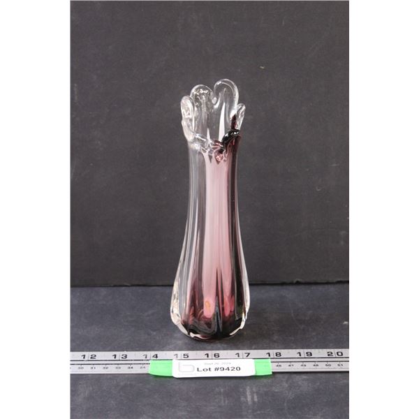 MCM Swung Art Glass Vase - Brown & Cream - 8.5" Tall