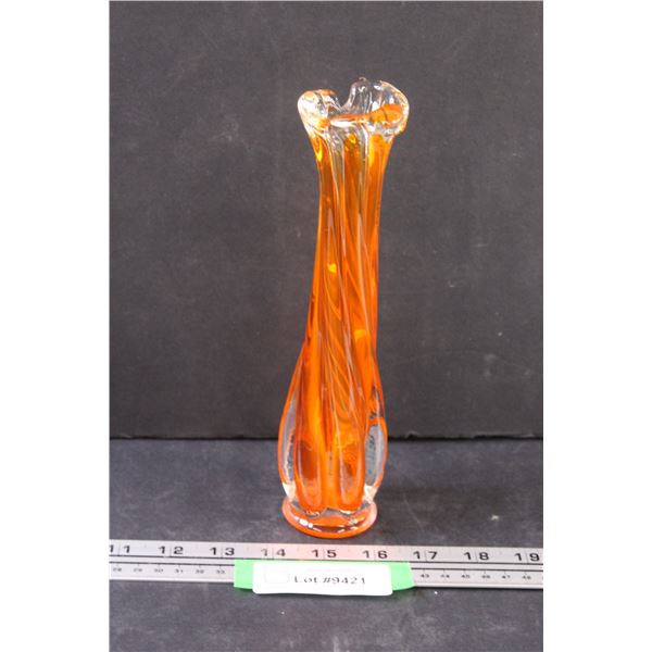 MCM Swung Art Glass Vase - Orange - 9" Tall