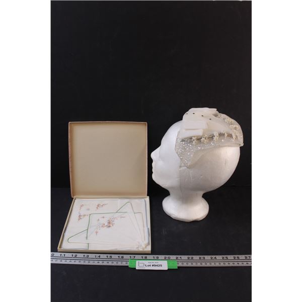 Antique Juliet Wedding Cap & Delicate Handkerchief Set