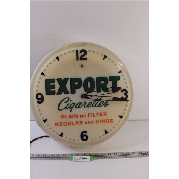 Export Cigarettes Electric Clock - Some Wear, as is - 16" x 16" x 4"
