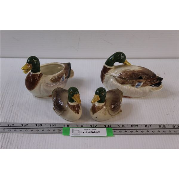 Otagiri Mallard Duck Ceramics: Salt & Pepper Shakers, Cream & Sugar Set