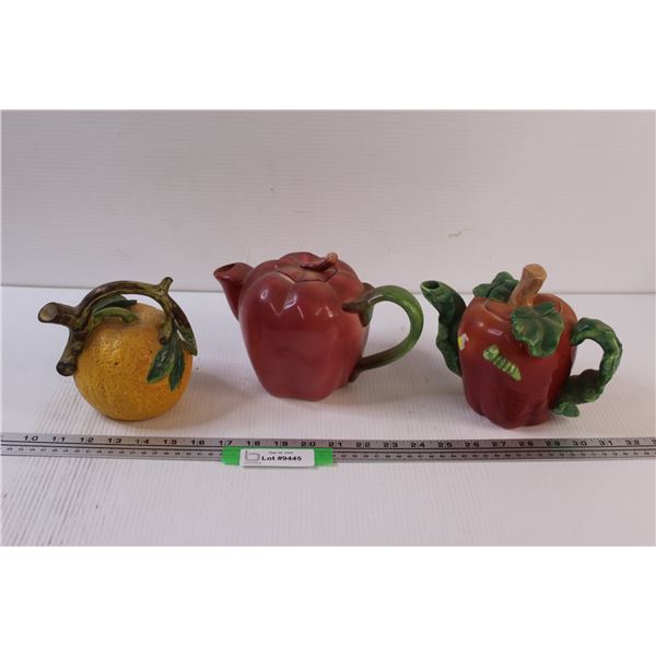(3) Fruit Tea Pots : Apple & Orange