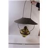 Image 1 : Dresden Brass Victorian Oil Lamp w/Metal Hanging Shade - Lamp - 10" x 11", Shade - 30" x 20"
