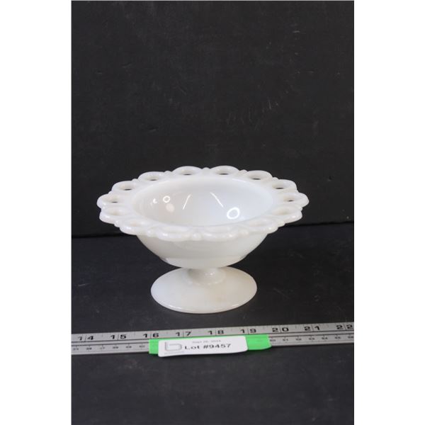 Vintage Milk Glass Lace Cut Candy Bowl - 3.5" x 7"