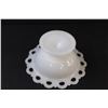 Image 4 : Vintage Milk Glass Lace Cut Candy Bowl - 3.5" x 7"