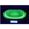 Image 1 : Uranium Green Princess Pattern Depression Glass Serving Plate - (Has Small Chip on Handle) - 12" x 8