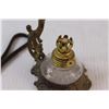Image 5 : Antique Chain Mail Pot Scrubber & Cresolent Miniature Oil Lamp (No Shade) - 7" x 4", as is