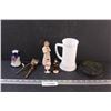 Image 1 : Milk Glass Stein, Vintage Hair Clipper (Some Wear), Salt or Pepper Shaker, Angel, (2) Asian Figurine
