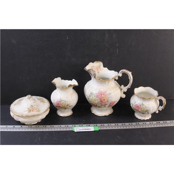 (4) Antique Victorian Lois Style Dishes: Sugar & Cream, Pitcher, Misc.