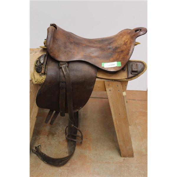 * World War One Era Calvary Saddle (Stamp 1917), H B 1 20, Hiney Cnh B.O. Ltd. w/ Cinch, Iron & Wood
