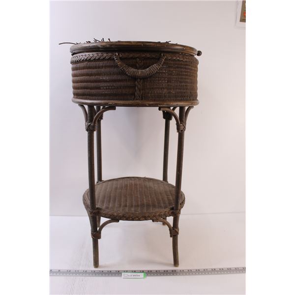 * Vintage Wicker End Table - Some Wear, Top Needs Repair - 27" x 16"